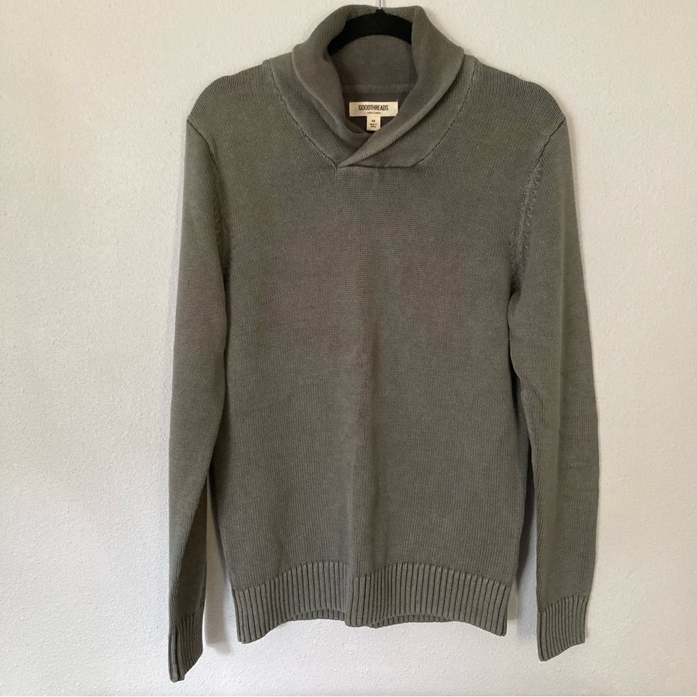 Men’s Gray Cotton Shawl Collar Pullover Sweater - XS